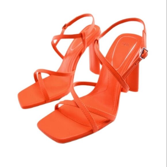 6- ZARA HIGH HEELED STRAPPY SANDALS ORANGE | 3347/910 - Picture 1 of 6